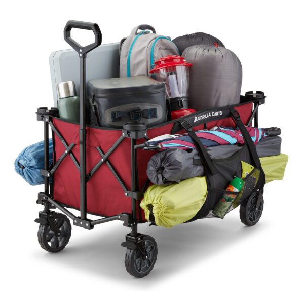 7 Cubic Feet Foldable Utility Beach Wagon with Oversized Bed, Red - Image 8