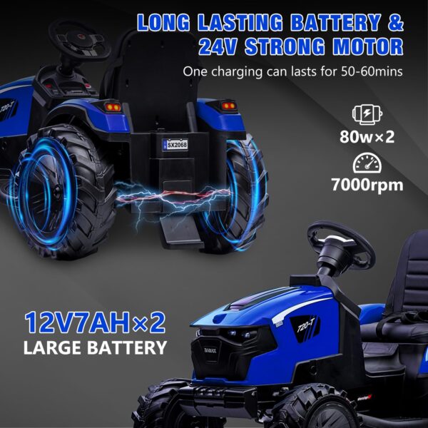 3-in-1 Ride-On Tractor, 24V Electric, Excavator & Bulldozer, Remote Control, LED, Music, USB/Bluetooth max 66 lbs – Bright-blue - Image 25