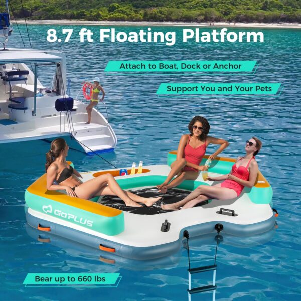 Inflatable Floating Dock, 8.7FT x 8.7FT Inflatable Dock Platform w/Detachable Ladder - Image 2