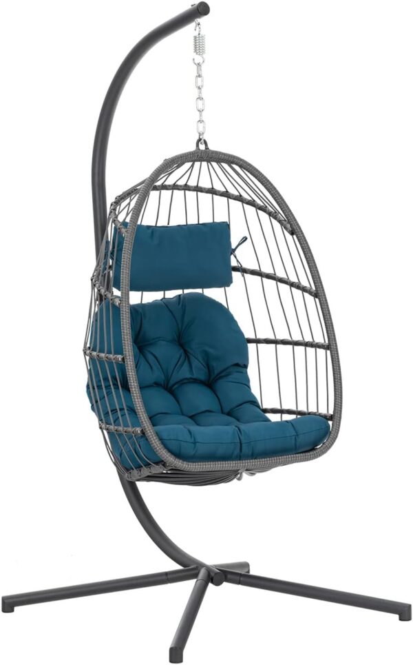 Indoor Outdoor Egg Hanging Chair with Stand, Patio Wicker Swing Egg Chair Indoor Swinging Chair Outdoor Hammock Egg Chair 350lbs Capacity for Patio Bedroom Balcony, Charcoal Grey (EG-001) - Image 28