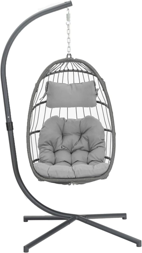Indoor Outdoor Egg Hanging Chair with Stand, Patio Wicker Swing Egg Chair Indoor Swinging Chair Outdoor Hammock Egg Chair 350lbs Capacity for Patio Bedroom Balcony, Charcoal Grey (EG-001) - Image 8