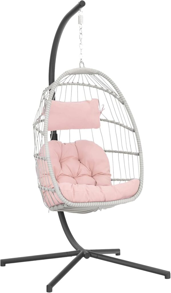Indoor Outdoor Egg Hanging Chair with Stand, Patio Wicker Swing Egg Chair Indoor Swinging Chair Outdoor Hammock Egg Chair 350lbs Capacity for Patio Bedroom Balcony, Charcoal Grey (EG-001) - Image 12