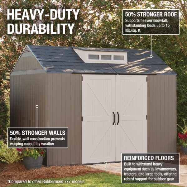 Extra Large Resin Outdoor Storage Shed With Floor (7 x 10 Ft.), Weather Resistant, Brown, Organization for Home/Lawn Mower/Backyard Equipment/Bike Storage/Pool Supplies - Image 14
