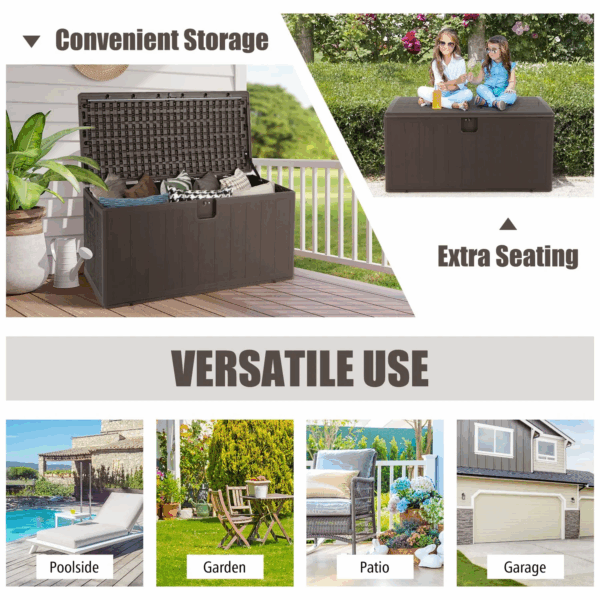 105 Gallon Deck Box, Extra Large Resin Storage Box with Lockable Lid for Cushions & Patio Furniture - Image 6
