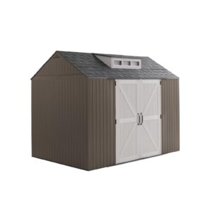 Extra Large Resin Outdoor Storage Shed With Floor (7 x 10 Ft.), Weather Resistant, Brown, Organization for Home/Lawn Mower/Backyard Equipment/Bike Storage/Pool Supplies