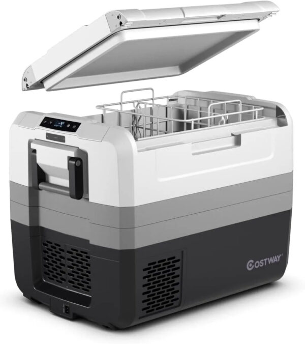 Portable Car Refrigerator, -14.8℃ to 50℃, 70-Quart Compressor Travel Fridge with Two-way Open Door, Operating Panel, Groove Design, Compact RV Freezer and Cooler for Outdoor and Home Use