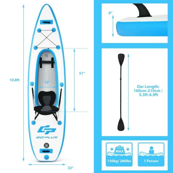 1-Person Inflatable Kayak for Touring & Fishing with Adjustable Aluminum Oars, 11FT Portable Recreational Rowboat Canoe Raft - Image 26