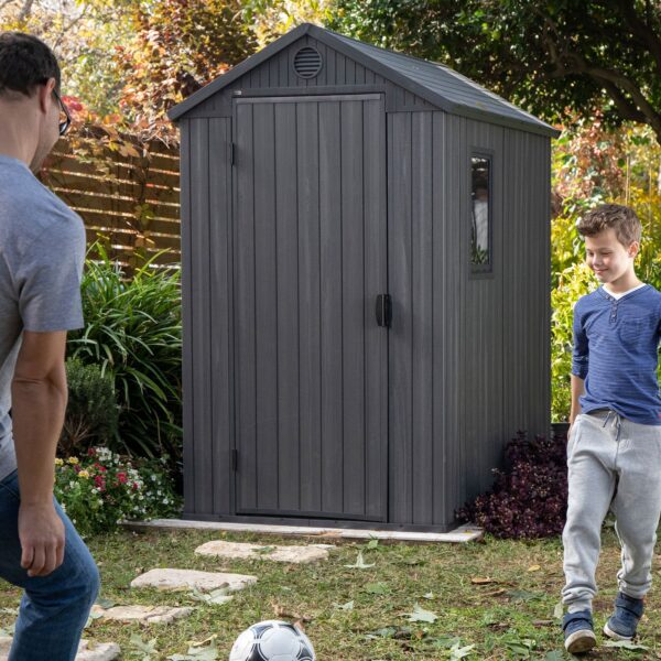 Keter Darwin 4 Foot x 6 Foot Outdoor Garden Tool Storage Shed w/Window, Graphite - Image 10