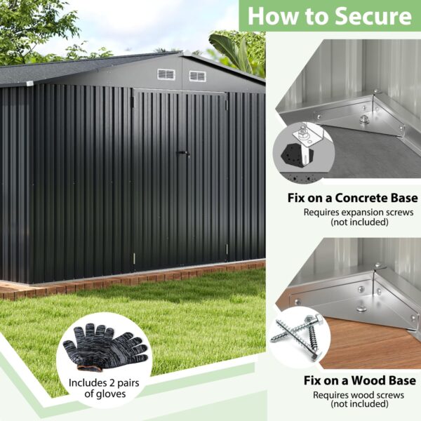 12 x 9.8 FT Outdoor Storage Shed, All-Weather & Rustproof Galvanized Metal Utility Tool Shed w/Lockable Door, Pitched Roof - Image 5