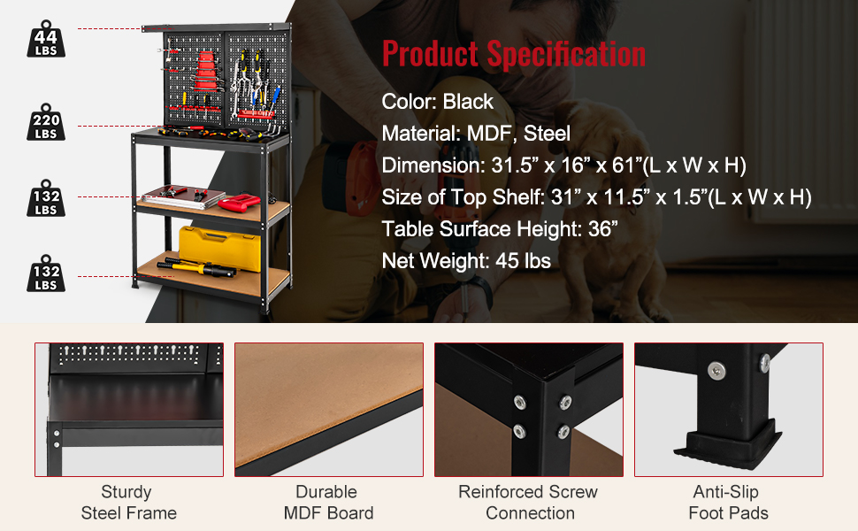 Heavy-Duty Steel Tool Table - Goplus
