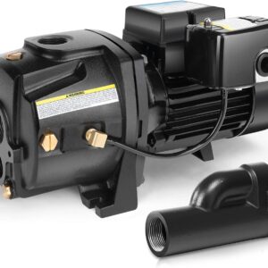 1/2HP Shallow/Deep Well Jet Pump, Cast Iron Convertible Pump with Ejector Kit, Well Depth Up to 25ft or 90ft, 115V/230V Dual Voltage, Automatic Pressure Switch
