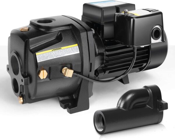 1/2HP Shallow/Deep Well Jet Pump, Cast Iron Convertible Pump with Ejector Kit, Well Depth Up to 25ft or 90ft, 115V/230V Dual Voltage, Automatic Pressure Switch