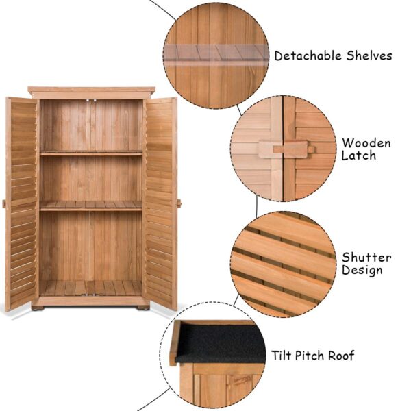 Outdoor Storage Shed Wooden Shutter Design Fir Wood Lockers for Garden Yard - Image 6
