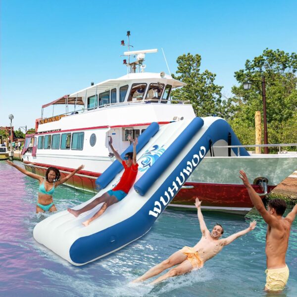 Pontoon Waterfall Slide, Inflatable Pontoon Boat Water Slide for Kids Backyard Pool Sea, Electric Air Pump & Storage Bag - Image 3