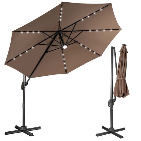 10 FT Cantilever Offset Patio Umbrella 28 Solar LED Lighted Market Umbrella with 3-Tilt Position, Crossed Base - Image 12