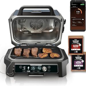 Outdoor Grill & Smoker, Bluetooth, App Enabled, 7-in-1 Master Grill, BBQ Smoker, Outdoor Air Fryer, Woodfire Technology, 2 Built-In Thermometers, Black