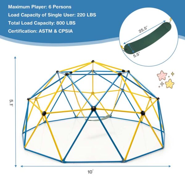 10 FT Geometric Dome Climber with Swing, Upgrade Jungle Gym Monkey Bar for Backyard, Outdoor Climbing Toys for Toddlers - Image 10