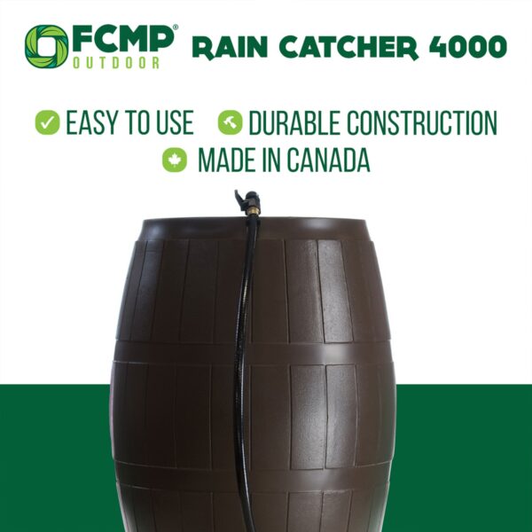 Outdoor RC4000 50 Gallon Outdoor Rain Water Catcher Barrel Container, Brown - Image 3