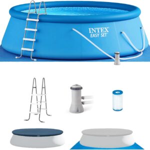 Easy Set Inflatable Swimming Pool Set: 15ft x 48in Includes 1000 GPH Cartridge Filter Pump Removable Ladder Pool Cover Ground Cloth
