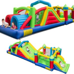 Inflatable Obstacle Course Bounce House, Kids Huge Sectional Bouncy Castle with Dual Slides, Tunnels, Bounce Area, Climbing, Obstacles, Playhouse for Kids Indoor Outdoor Birthday Party Gift