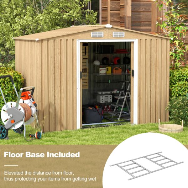 8' x 6' Woodgrain Outdoor Storage Shed, Galvanized Metal Tool House Organizer w/Base Floor, 4 Vents - Image 3