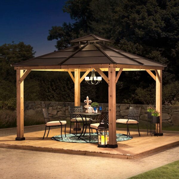 10 ft. x 10 ft. Cedar Framed Gazebo with Steel 2-Tier Hip Roof Hardtop - Image 4