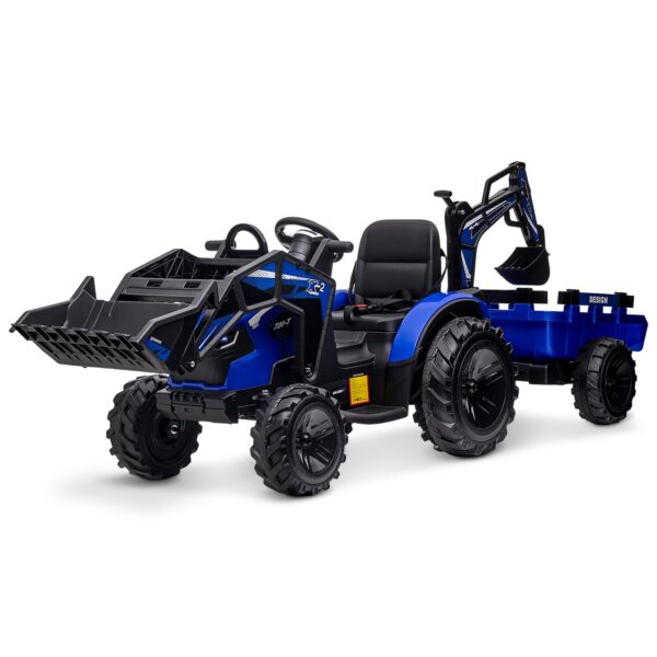 3-in-1 Ride-On Tractor, 24V Electric, Excavator & Bulldozer, Remote Control, LED, Music, USB/Bluetooth max 66 lbs – Bright-blue - Image 17