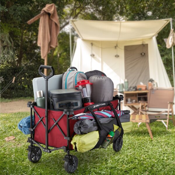7 Cubic Feet Foldable Utility Beach Wagon with Oversized Bed, Red - Image 6