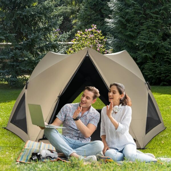 Pop-up Camping Tent for 4/5/6 Person, 6-Sided Family Tent w/Rainfly, Skylight, 3 Doors - Image 4