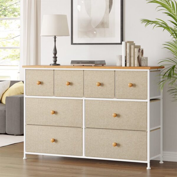 8 Drawer Steel Frame Bedroom Storage Organizer Chest Dresser, Taupe - Image 8