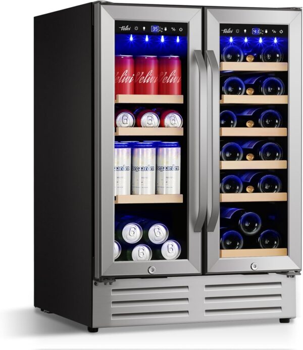 24 Inch Dual Drawer Fridge Under Counter with Wheels, Outdoor Beverage Refrigerator for Patio, Stainless Steel Weather-Proof, Freestanding or Built-In Installation, Ideal for Home and Commercial Use