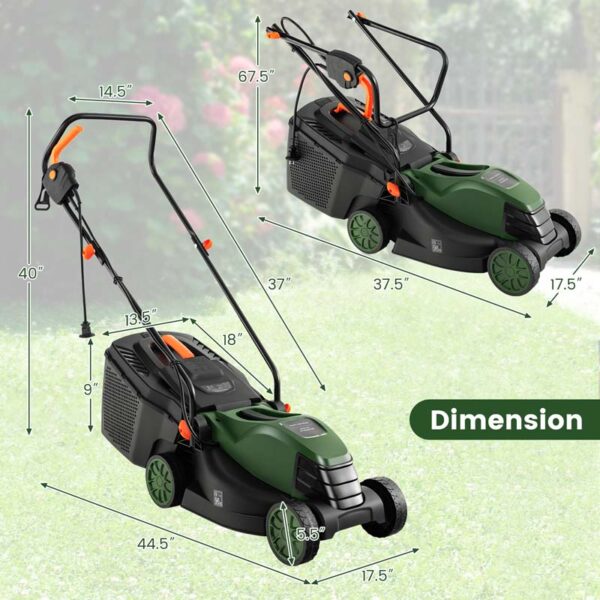 10 AMP 13" Electric Push Lawn Mower 2-in-1 Walk-Behind Lawnmower with Collection Box, 3 Adjustable Height Position - Image 11