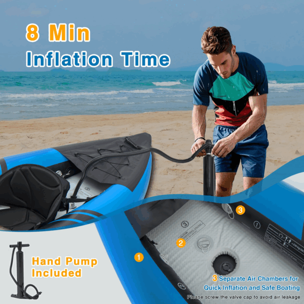 12.5 ft Inflatable Tandem Kayak | 1-2 Person Canoe | 507 lbs Capacity | Includes All Accessories & Carry Bag - Image 5