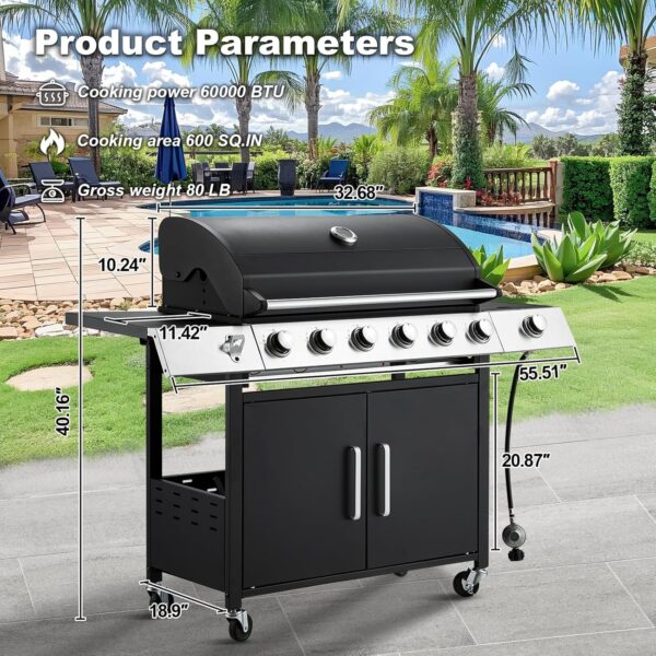 Upgraded 4 Burner BBQ Propane Gas Grill with Cast Iron Grates & Side Stove, 44,000 BTU Stainless Steel Burner Barbecue Grill for Patio, Camping, Outdoor Cooking MELLCOM - Image 5