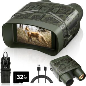 Night Vision Goggles - 4K Night Vision Binoculars with 5000mAh Rechargeable Battery, 32GB TF Card can Save Photo and Video, 3'' HD Screen for Camping & Security, Black
