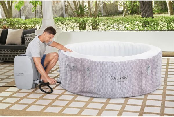 Large Round 2 to 4 Person Inflatable Hot Tub Portable Outdoor Spa with 120 AirJets and EnergySense Cover, Grey - Image 6