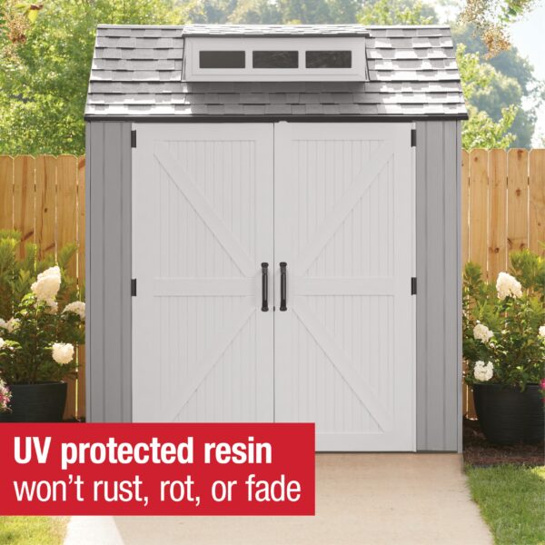 Extra Large Resin Outdoor Storage Shed With Floor (7 x 10 Ft.), Weather Resistant, Brown, Organization for Home/Lawn Mower/Backyard Equipment/Bike Storage/Pool Supplies - Image 8