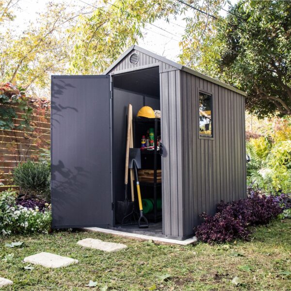Keter Darwin 4 Foot x 6 Foot Outdoor Garden Tool Storage Shed w/Window, Graphite - Image 8