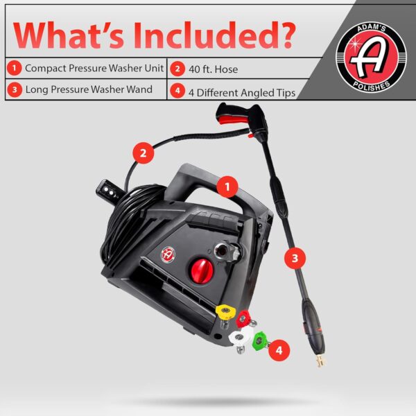 Electric Pressure Washer 2.0, Powerful 1.4 GPM 2000 PSI Car Pressure Washer Sprayer, Snub Nose & Tip Attachment, Use,Car Soap, Patio Boat RV Motorcycle Car Garage Deck Adam's Polishes - Image 8