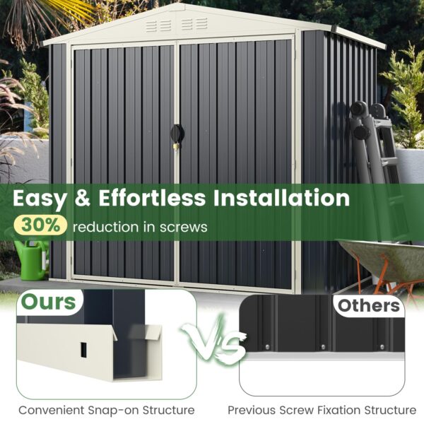 Metal Outdoor Storage Shed, Snap-on Structures for Efficient Assembly, All-Weather Color Steel Utility Storage House - Image 13