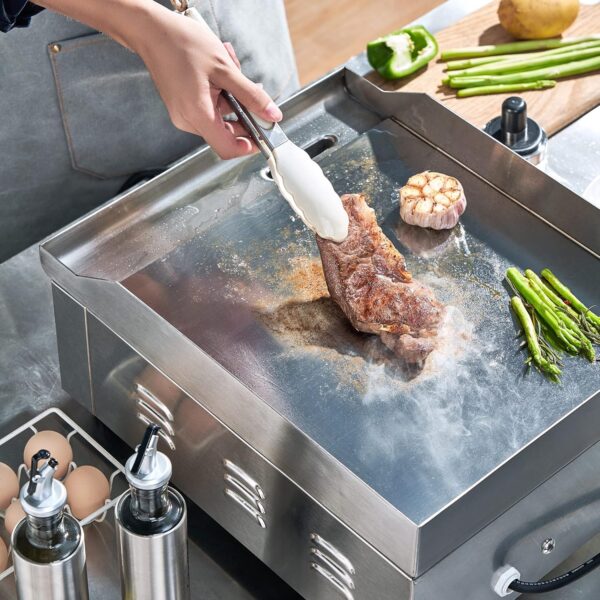 14 Inch Electric Griddle, Non-Stick Flat Top Grill Commercial Electric Countertop Griddles Stainless Steel Adjustable Temperature Control 90°F-575°F for Home or Restaurant Use - Image 2