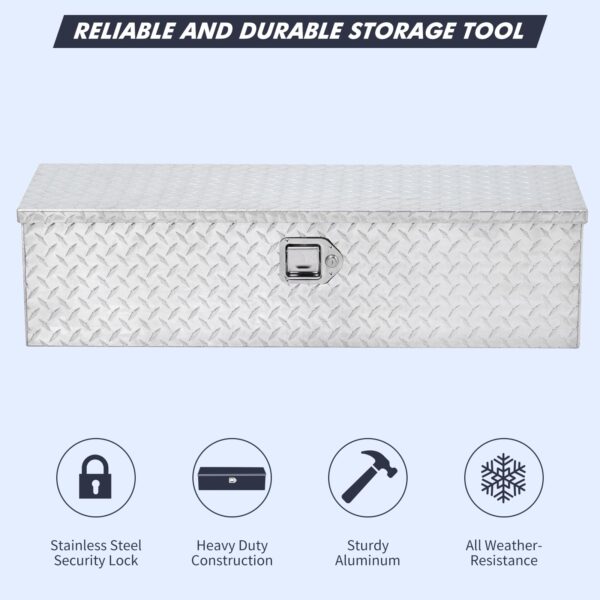 48 Inch Diamond Plate Truck Bed Tool Box with Shelf Silver - Image 30