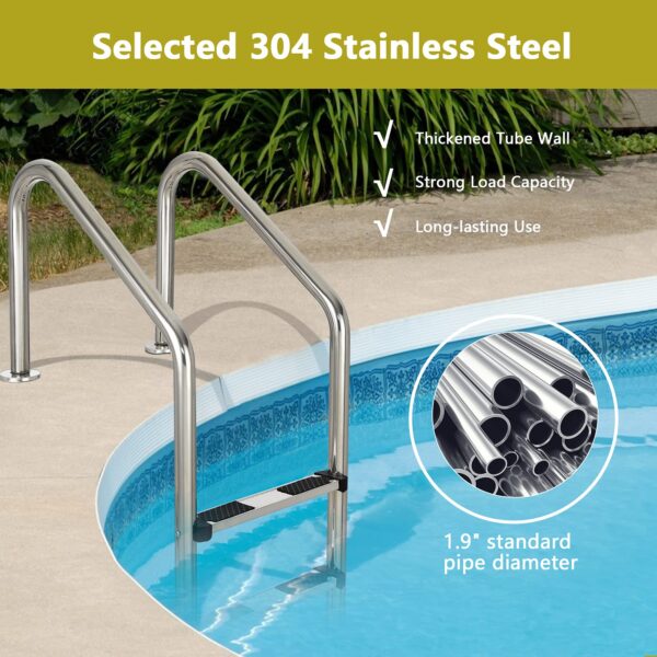 Swimming Pool Ladder, 3-Step In-Ground Stainless Steel Step for Indoor/Outdoor Pool - Image 3