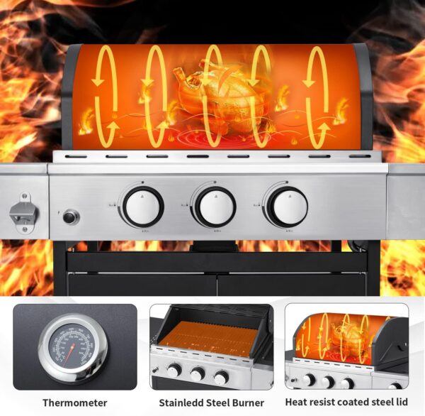 Upgraded 4 Burner BBQ Propane Gas Grill with Cast Iron Grates & Side Stove, 44,000 BTU Stainless Steel Burner Barbecue Grill for Patio, Camping, Outdoor Cooking MELLCOM - Image 31