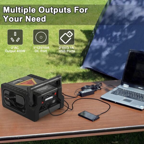 ZD-529 Solar Portable Power Station 2000 Amps Jump Starter, 260 PSI Air Compressor, 12V Car Battery Charger with 400W Inverter Dual AC/DC/USB Output, Emergency Backup Power with Flashlights - Image 4