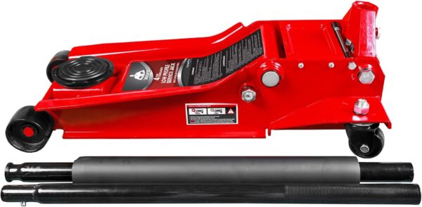 3 Ton Low Profile, Aluminum and Steel Racing Floor Jack with Dual Pistons Quick Lift Pump for Sport Utility Vehicle, Lifting Range 3-15/16" min to 18-5/16" max, Red - Image 3