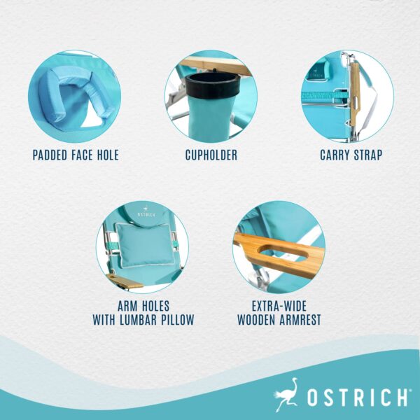 Ostrich Deluxe 3N1 Lightweight Outdoor Lawn Beach Lounge Chair w/Footrest, Aqua - Image 5