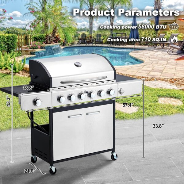 Upgraded 4 Burner BBQ Propane Gas Grill with Cast Iron Grates & Side Stove, 44,000 BTU Stainless Steel Burner Barbecue Grill for Patio, Camping, Outdoor Cooking MELLCOM - Image 23