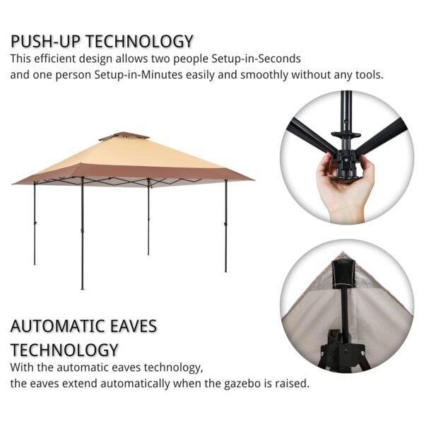 Suntime 12x12 Instant Pop Up Gazebo Solar Light Screen Canopy Tent Cover, Brown - Image 4