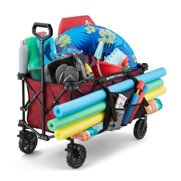 7 Cubic Feet Foldable Utility Beach Wagon with Oversized Bed, Red - Image 7